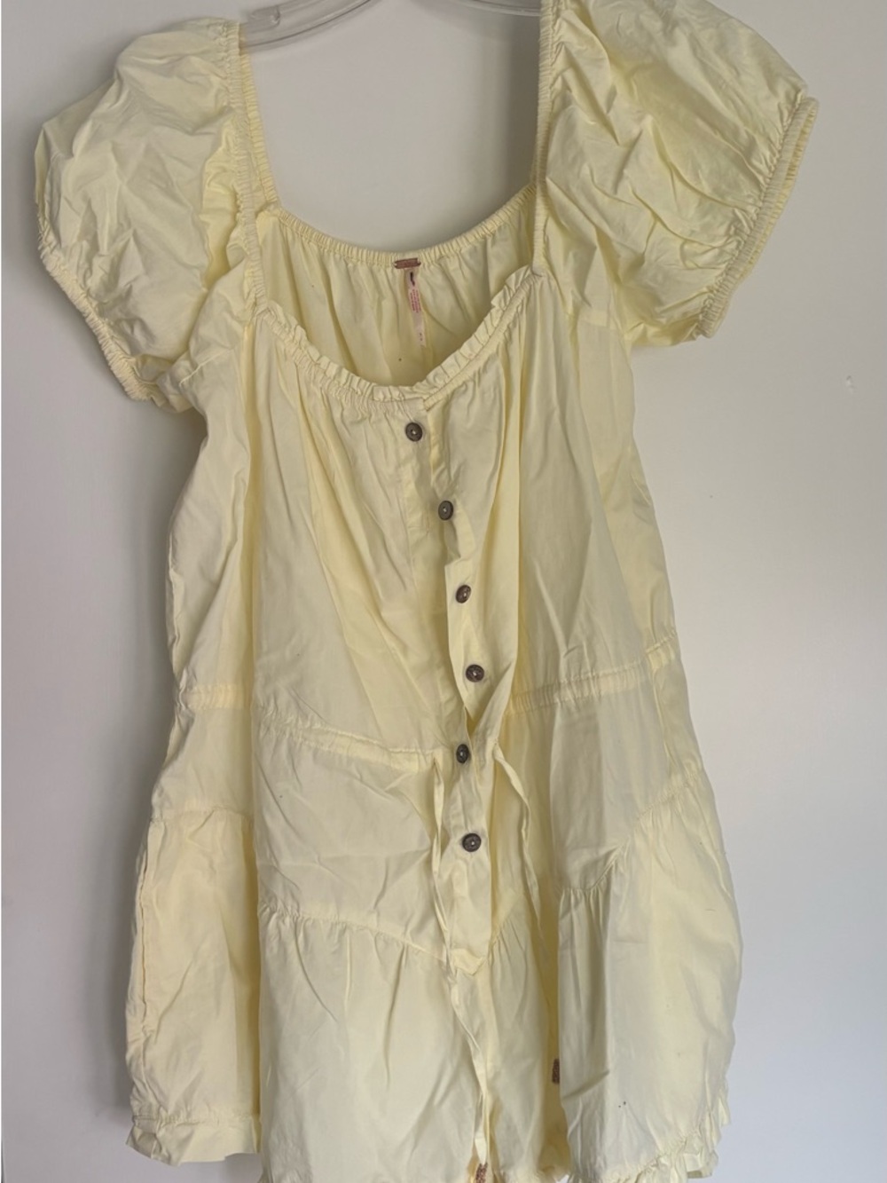 Free People Pale Yellow Button-Front Romper